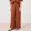 Pantalon large taille haute fluide marron femme