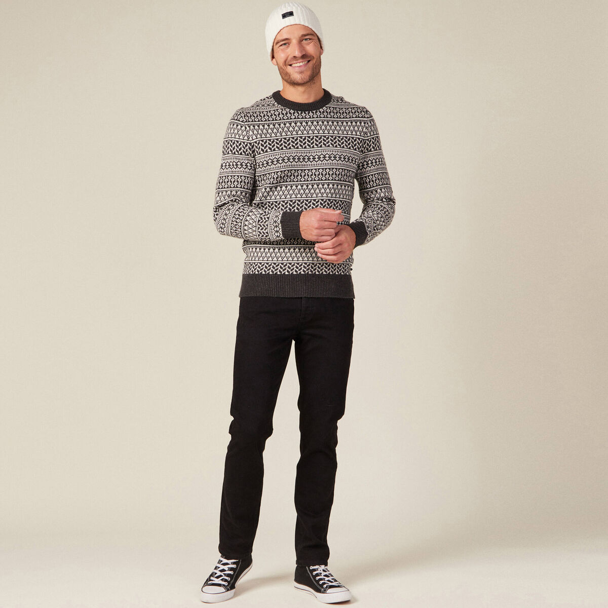 Pull manches longues ecru homme