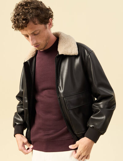 Blouson aviateur manches longues marron fonc&eacute; homme