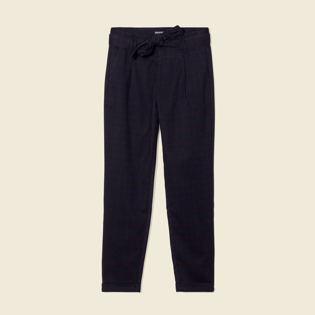 Pantalon carotte ceinturé bleu marine femme