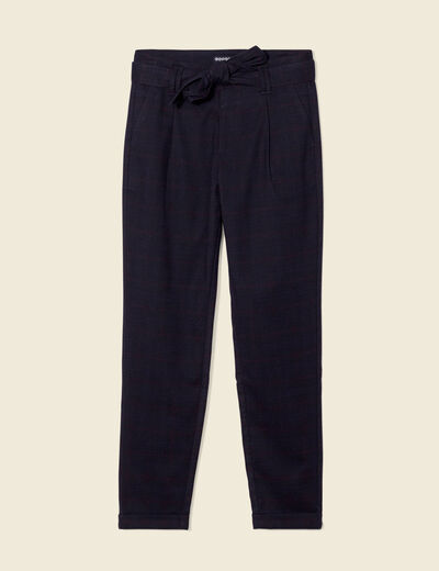 Pantalon carotte ceinturé bleu marine femme