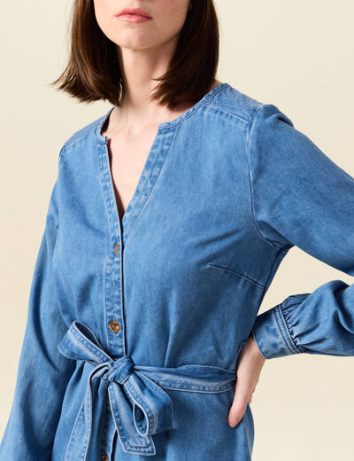 Robe longue évasée en jean denim used femme