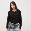 Gilet manches longues col rond en coton noir femme