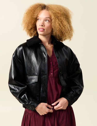 Veste oversize manches longues doubl&eacute;e noir femme