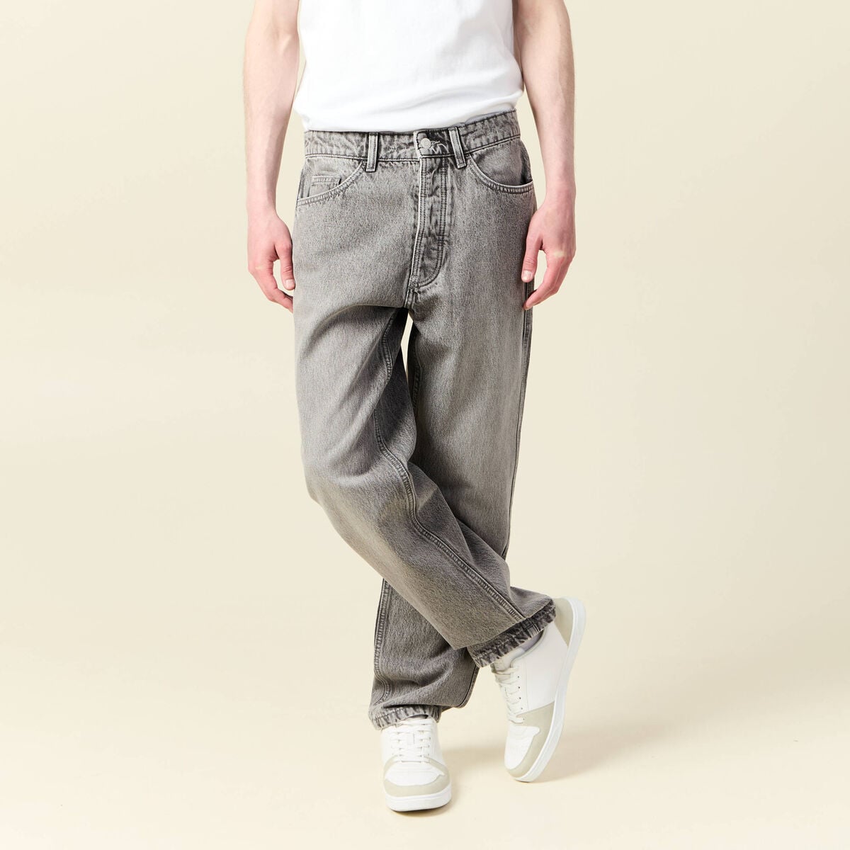 Jeans large relaxed denim gris homme