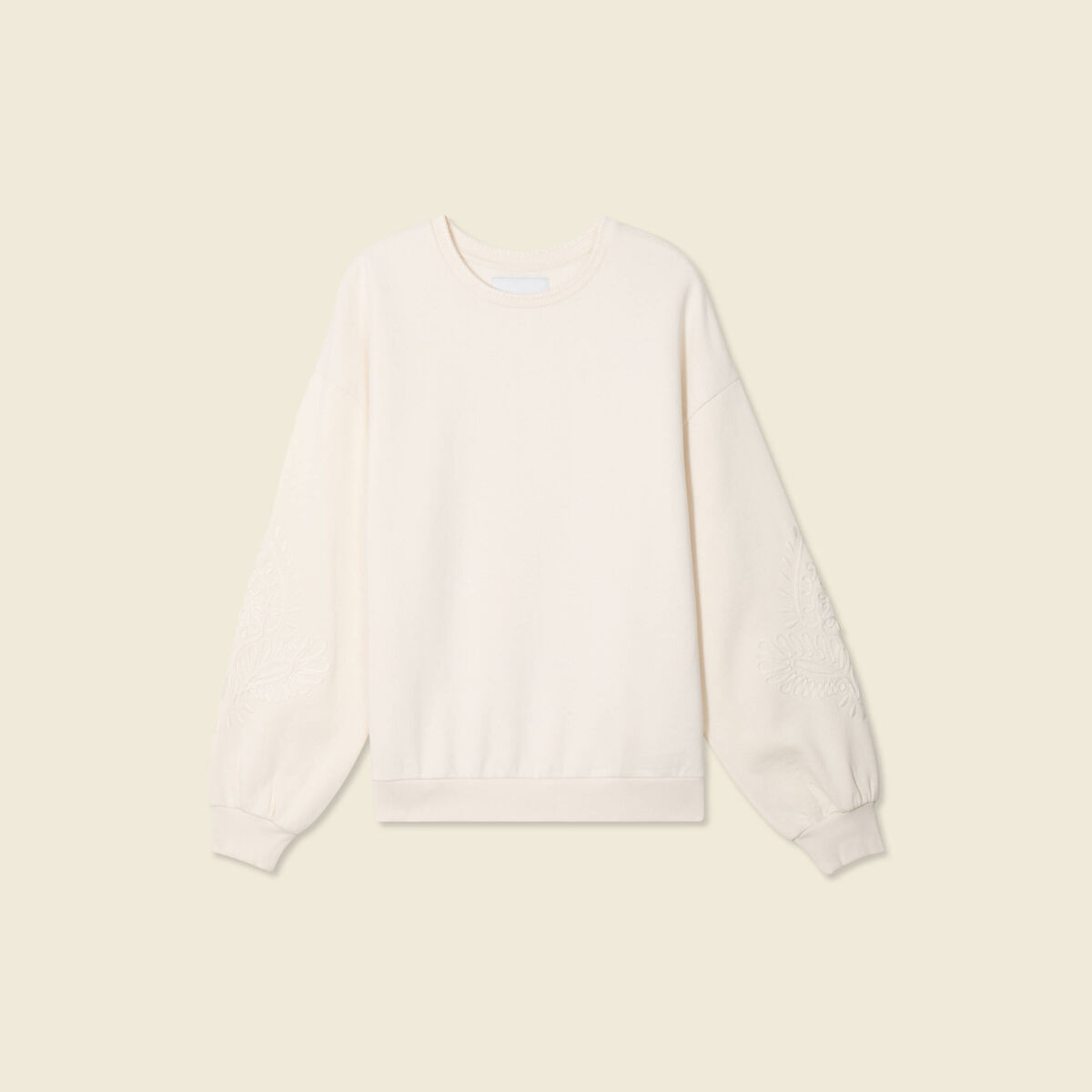 Sweat manches longues brodé ecru femme
