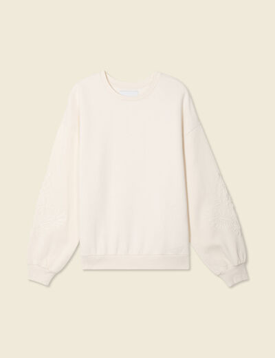 Sweat manches longues brodé ecru femme