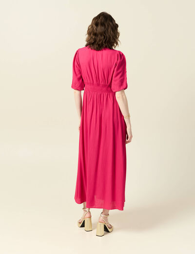 Robe longue évasée rose framboise femme