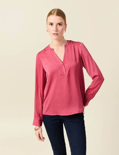 Blouse manches longues satin vieux rose femme