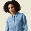 Blouson boutonné en jean denim used femme