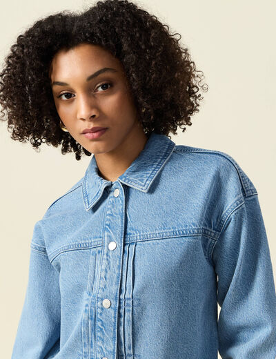 Blouson boutonné en jean denim used femme