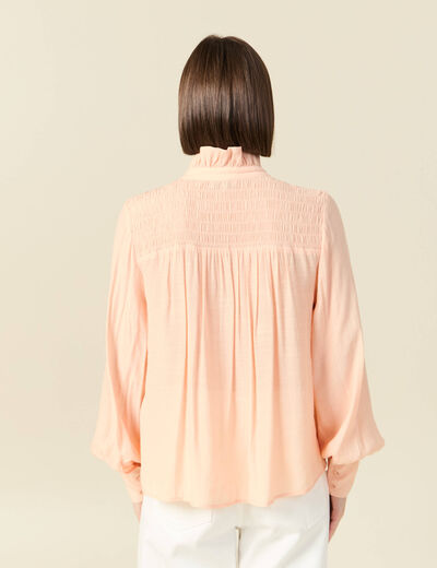 Chemise manches longues col montant rose champagne femme