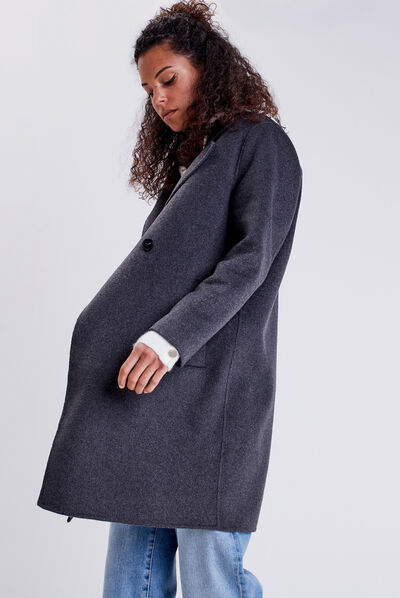 Manteau droit ample boutonné gris foncé femme