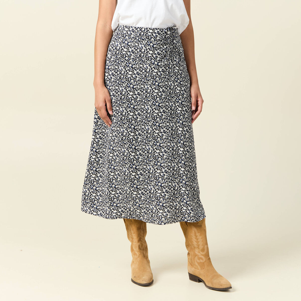 Jupe longue portefeuille bleu femme