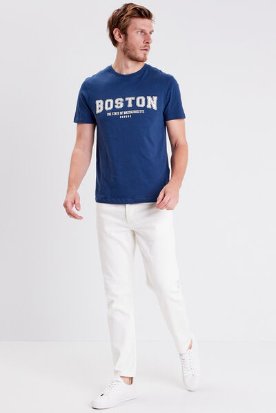 Jeans tapered détails destroy denim blanc homme