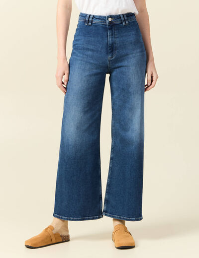 Jeans wide leg taille haute denim stone femme