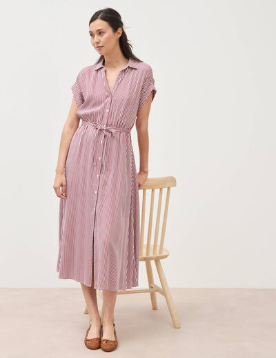 Robe longue &eacute;vas&eacute;e ceintur&eacute;e rouge fonc&eacute; femme