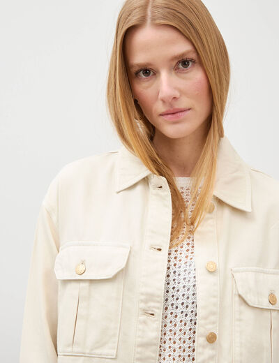 Blouson manches longues col classique denim blanc femme