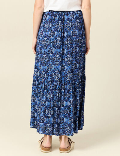 Jupe longue évasée fluide bleu femme