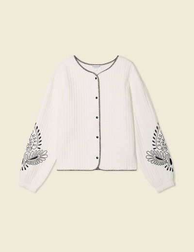 Gilet manches longues brodé ecru femme