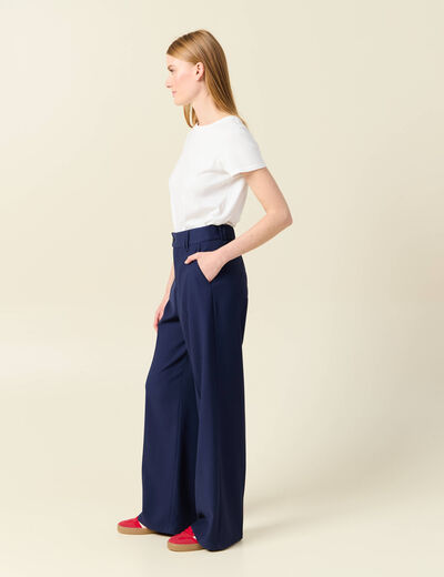 Pantalon city large à pinces bleu marine femme
