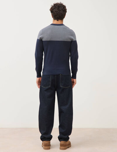 Pull droit fin col rond manches longues bleu marine homme