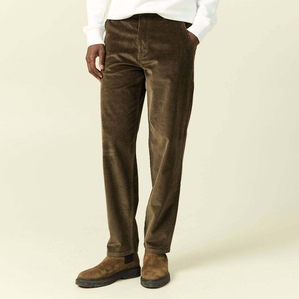 Pantalon droit en velours longueur 32 taupe homme