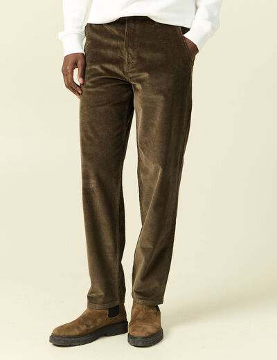 Pantalon droit en velours longueur 32 taupe homme