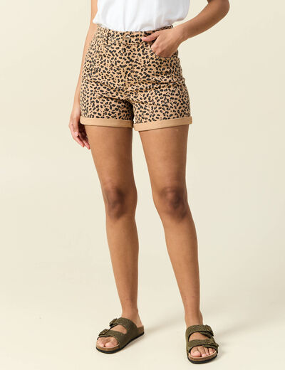 Short mom taille haute camel femme