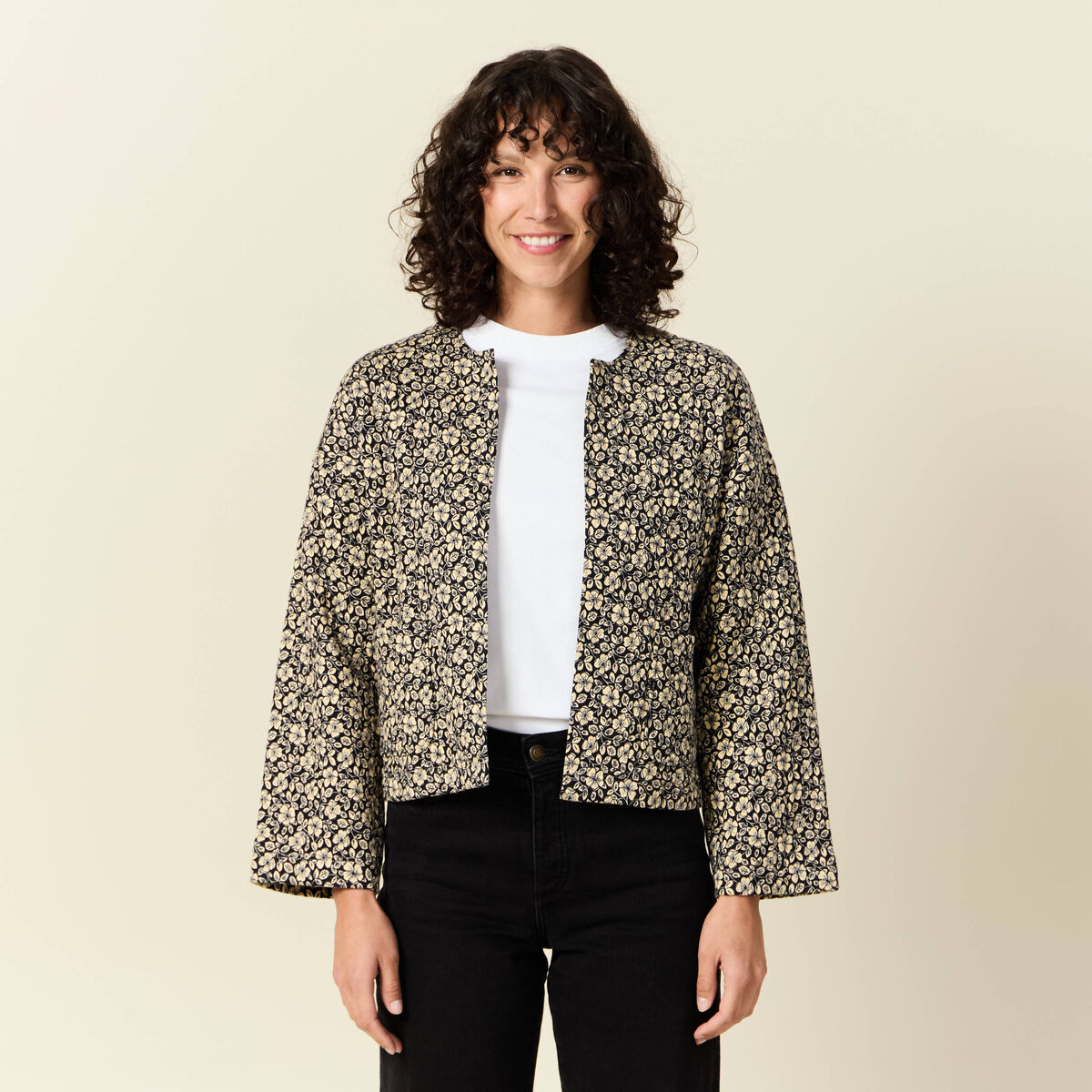 Gilet matelassé col rond noir femme