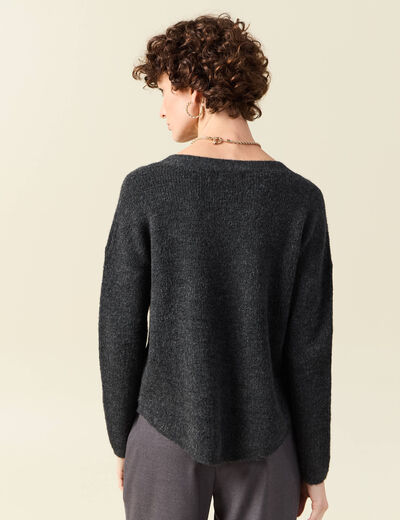 Pull manches longues col en V gris foncé femme