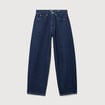 Jeans barrel taille haute broderie denim brut clean femme