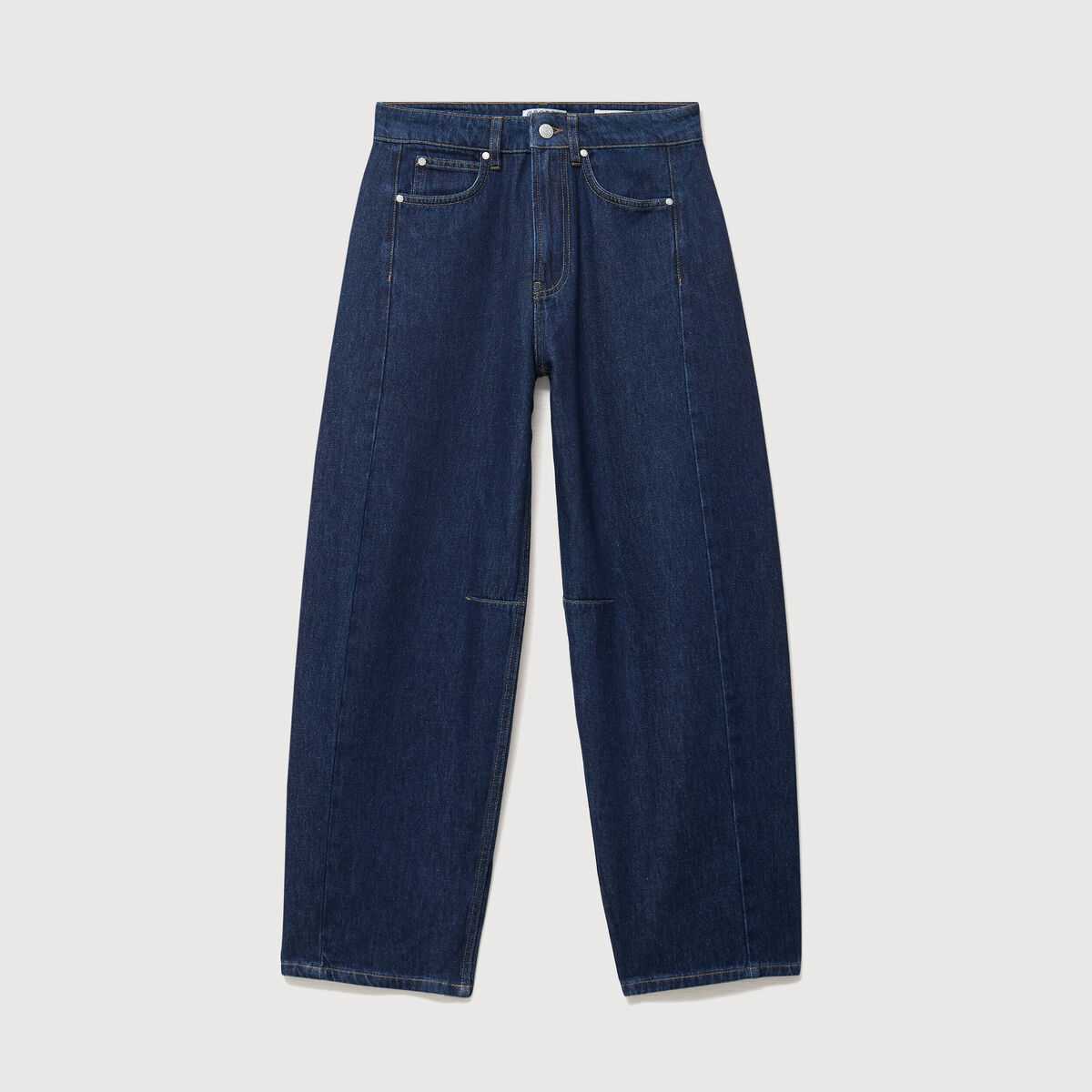 Jeans barrel taille haute broderie denim brut clean femme