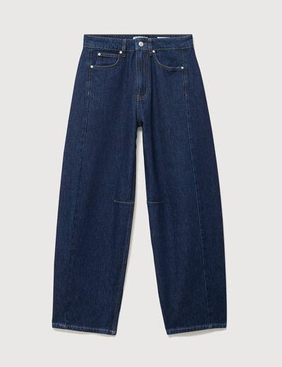 Jeans barrel taille haute broderie denim brut clean femme