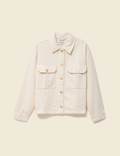 Blouson manches longues col classique denim blanc femme