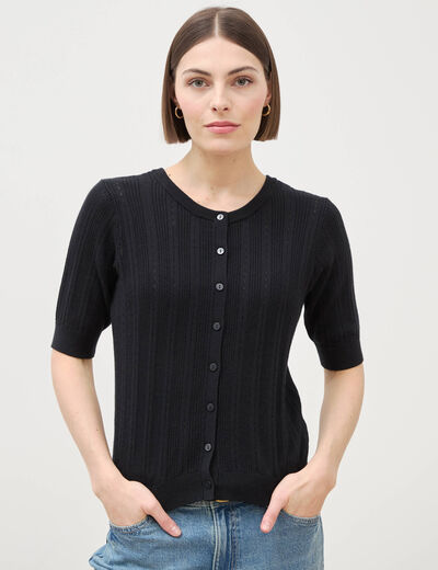 Gilet manches coude col rond noir femme