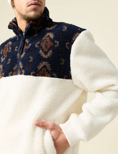 Sweat col camionneur ecru homme
