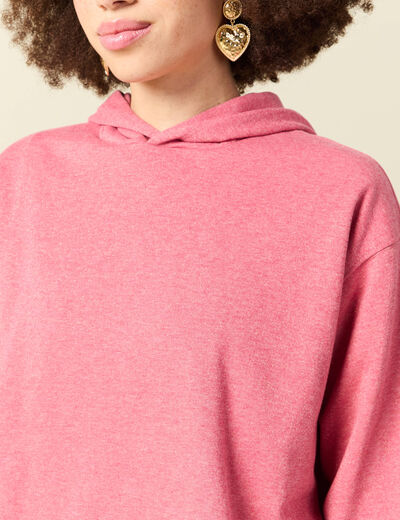 Sweat &agrave; capuche manches longues brillant mauve femme