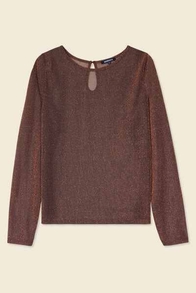 T-shirt manches longues marron cognac femme