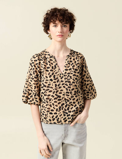 Blouse manches courtes marron clair femme