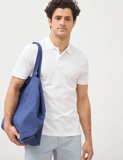 Polo cintr&eacute; en coton manches courtes blanc homme