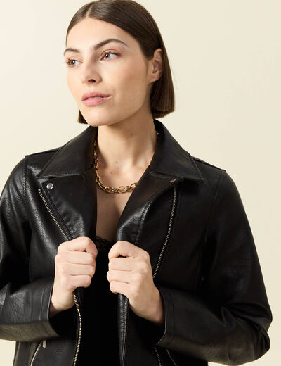 Blouson biker simili cuir noir femme