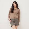 Gilet manches longues col rond taupe femme