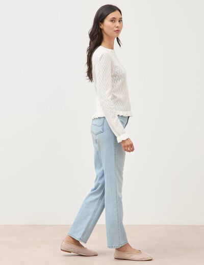 Pull ajour&eacute; col rond manches longues ecru femme