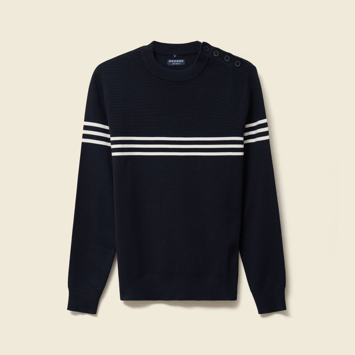 Pull fin col rond manches longues bleu marine homme