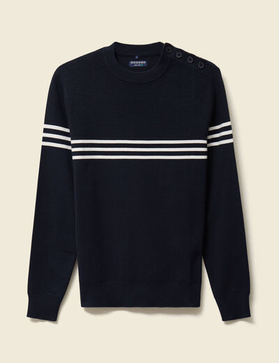 Pull fin col rond manches longues bleu marine homme
