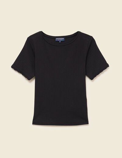 T-shirt manches courtes côtelé noir femme