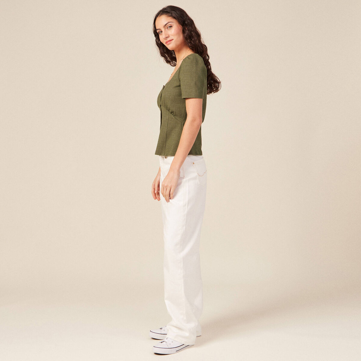 T-shirt manches courtes vert kaki femme