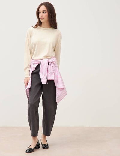 Pull oversize col rond manches longues creme femme