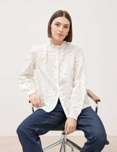 Chemise en coton manches longues ecru femme